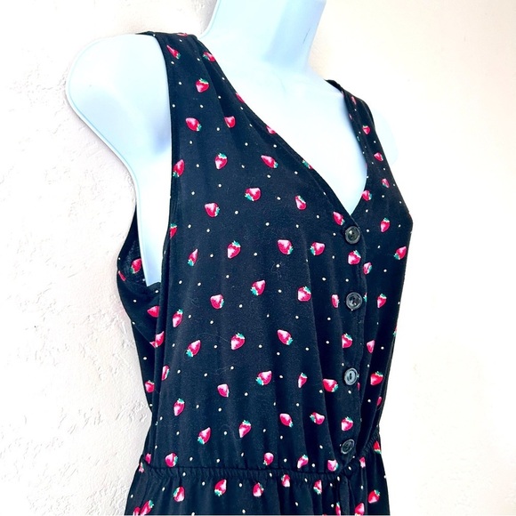 MIMI CHICA Strawberry Print Button Top Elastic Waist Mini Tank Shirt Dress M / L - Picture 2 of 9